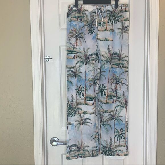 Topshop Hawaiian Print Wide Leg Trousers Size 12 - Picture 6 of 11